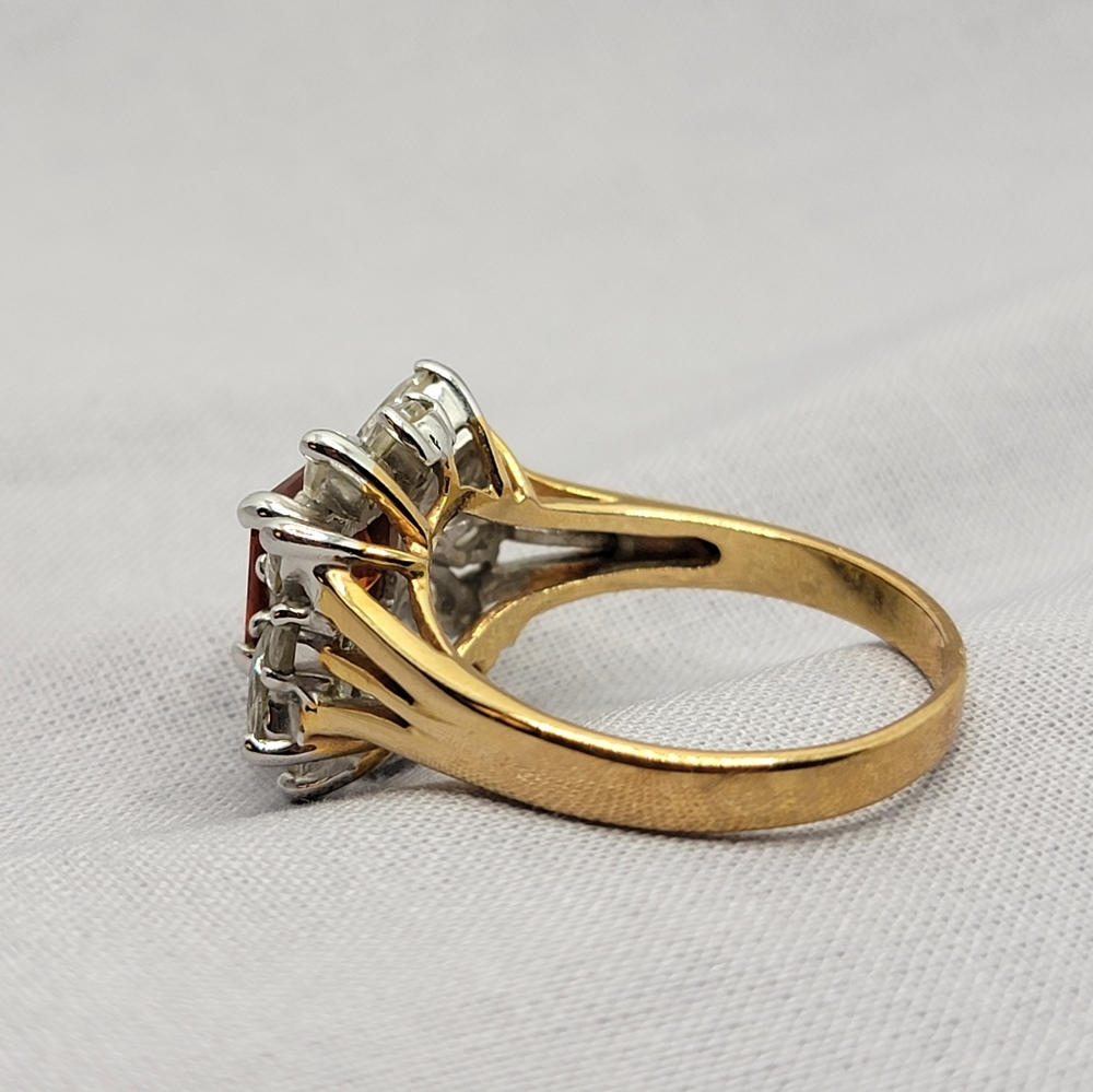 Gorgeous Vintage Sunburst Cocktail Ring Simulated Garnet and Diamond - Picture 10 of 12